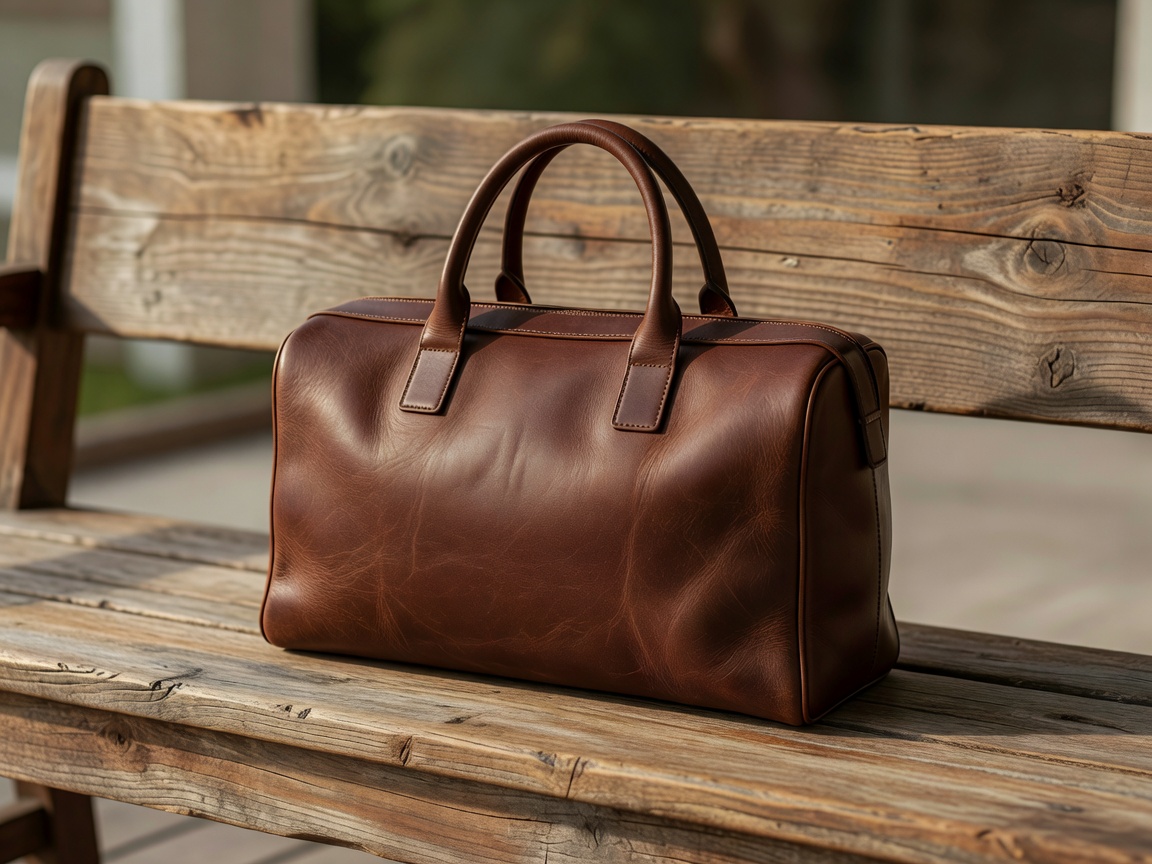 Minimalist leather weekender bag neatly packed with linen apparel and book